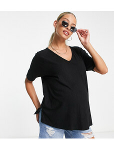 ASOS Maternity ASOS DESIGN Maternity - T-shirt oversize nera a coste con scollo a V-Nero