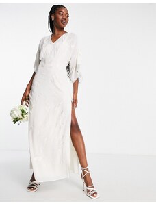 Hope & Ivy - Vestito da sposa lungo ricamato color avorio-Bianco