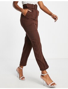 Style Cheat - Pantaloni sartoriali a vita alta color cioccolato con fibbia-Marrone