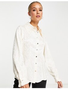 River Island - Camicia in raso con nodo sui polsini color crema-Bianco