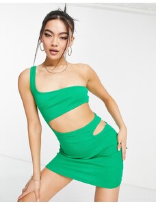 Rebellious Fashion - Vestito monospalla a coste verde con cut-out