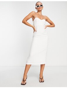 Mango - Vestito midi in lino color crema a corsetto-Bianco