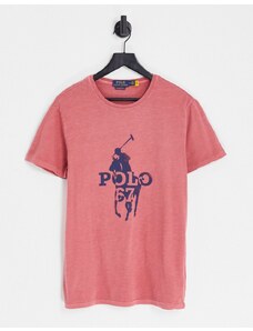 Polo Ralph Lauren - T-shirt con logo grande di giocatore di polo rosso slavato