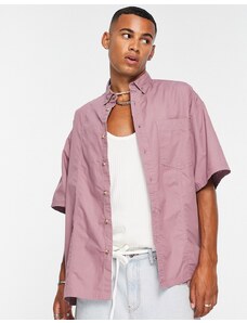 ASOS DESIGN - Camicia squadrata oversize in popeline color uva slavato-Viola