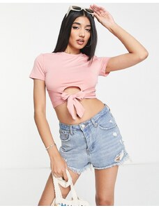 Urban Revivo - T-shirt rosa taglio corto annodata sul davanti
