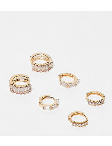 Reclaimed Vintage Inspired - Huggie - Confezione di orecchini a cerchio placcati oro con cristalli