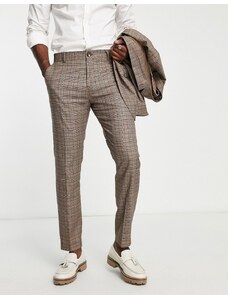 Selected Homme - Pantaloni da abito slim marroni a quadri-Marrone