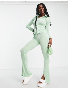 Daisy Street - Pantaloni skinny a vita alta color menta con spacco sul fondo in coordinato-Verde