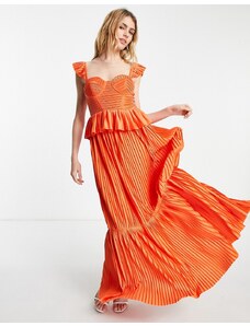 ASOS DESIGN - Vestito lungo a balze arancione a pieghe con dettaglio a corsetto-Multicolore