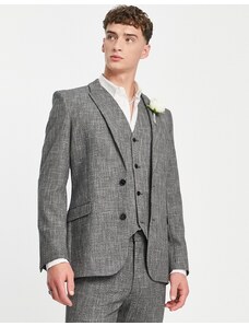 ASOS DESIGN Wedding - Giacca da abito super skinny in cotone grigio scuro a tratteggio incrociato