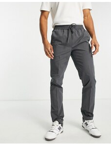 Topman - Pantaloni da abito skinny in cotone antracite slavato con vita elasticizzata-Grigio