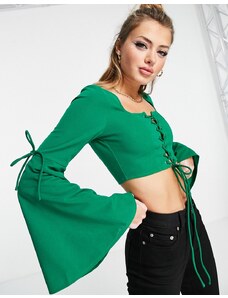 Saint Genies - Top a corsetto verde con maniche svasate