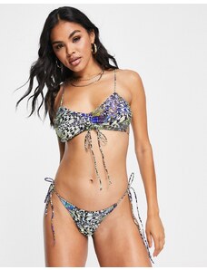 Jaded London - Crop top bikini con stampa iridescente di farfalle e cut-out-Multicolore