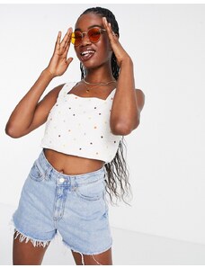 & Other Stories - Crop top bianco con stampa a pois in coordinato