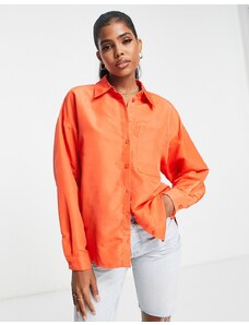 Pieces - Jylla - Camicia squadrata oversize arancione-Rosso