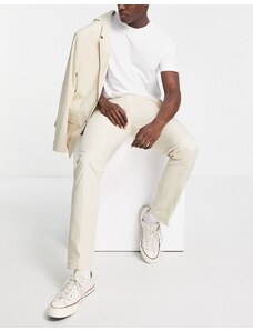 Topman - Pantaloni da abito skinny in cotone con vita elasticizzata écru slavato-Bianco