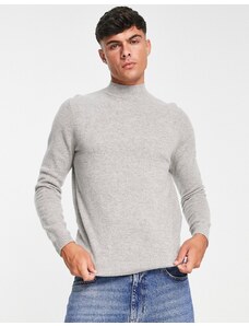 ASOS DESIGN - Maglione con collo alto in lana d'agnello grigio chiaro