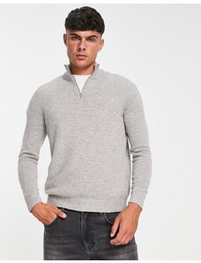 ASOS DESIGN - Maglione in lana d'agnello con mezza zip grigio chiaro