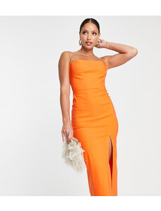 Vesper Tall - Vestito midi arancione con apertura sul retro, fascette e spacco sulla coscia
