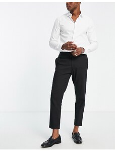 Selected Homme - Pantaloni eleganti alla caviglia affusolati neri con vita elasticizzata-Nero
