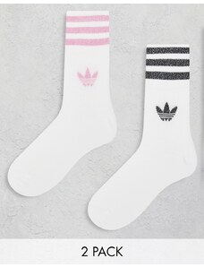 adidas Originals - Confezione da 2 calzini di media lunghezza bianchi con logo-Bianco