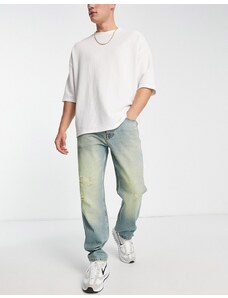 Topman - Jeans comodi con strappi lavaggio verdastro-Blu