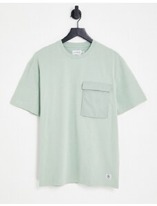 Topman - T-shirt oversize con tasca verde salvia con cuciture a vista sulle maniche-Blu