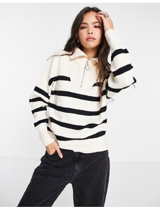 Vero Moda - Maglione bianco e nero a righe con zip-Multicolore