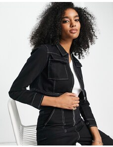 Lola May - Camicia di jeans con chiusura con zip nera con cuciture a contrasto in coordinato-Nero