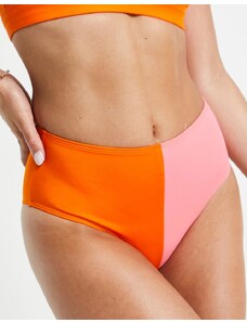 Monki - Slip bikini rosa e arancione color block-Multicolore