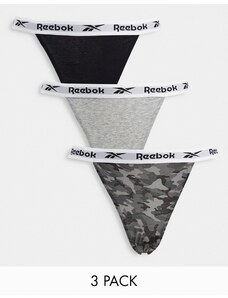 Reebok - Sheya - Confezione da 3 slip grigio mélange e nero mimetico