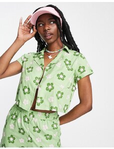 Daisy Street - Camicia squadrata corta con grafica a fiori rétro in coordinato-Verde