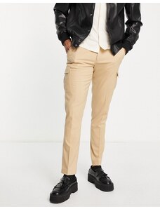 ASOS DESIGN - Pantaloni cargo eleganti affusolati con tasche color cammello-Neutro