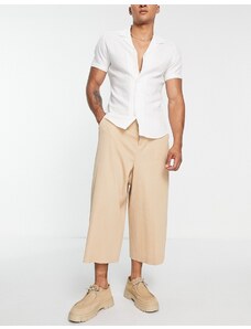 ASOS DESIGN - Pantaloni culotte eleganti con fondo molto ampio color pietra stropicciato-Neutro