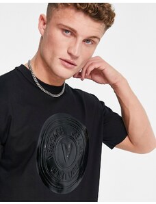 Versace Jeans Couture - T-shirt nera con logo gommato-Nero