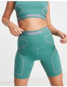 Nike Training Nike - Pro Training Seasonal - Pantaloncini a vita alta verdi e rosa-Multicolore
