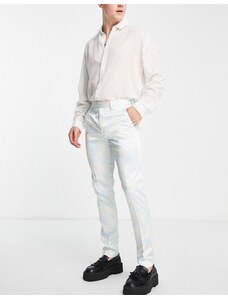 ASOS DESIGN - Pantaloni eleganti skinny in raso blu con stampa a onde