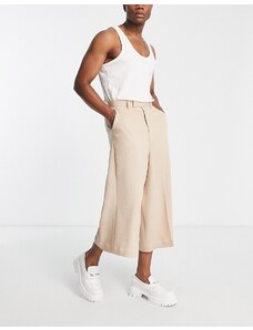 ASOS DESIGN - Pantaloni culotte super ampi eleganti color pietra plissé-Neutro