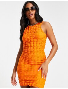 ASOS DESIGN - Vestito corto da mare testurizzato stile popcorn con scollo a vogatore arancione