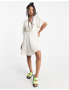 Weekday - Kimberly - Vestito corto a portafoglio in misto lino color pietra-Neutro