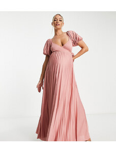 ASOS Maternity ASOS DESIGN Maternity - Vestito lungo rosa a portafoglio con maniche a sbuffo