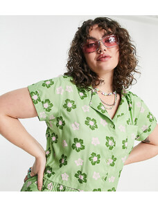Daisy Street Plus - Camicia squadrata corta con grafica a fiori rétro in coordinato-Verde