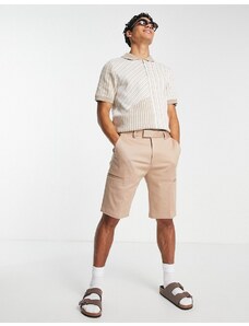 Topman - Pantaloncini cargo eleganti taglio lungo color pietra-Neutro