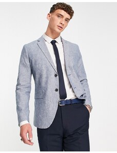 Jack & Jones Premium - Giacca da abito slim in misto lino blu