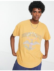 Vintage Supply - North Dakota - T-shirt color senape con stampa stile college-Marrone