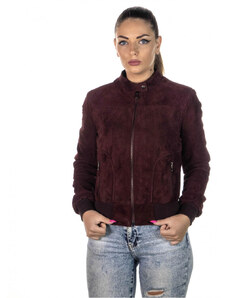 Leather Trend Timberly - Bomber Donna Bordeaux in vera pelle camoscio