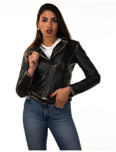 Leather Trend Cel - Chiodo Donna Testa di Moro Asportato in vera pelle