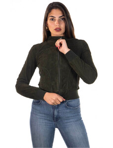 Leather Trend Timberly - Bomber Donna Verde in vera pelle camoscio