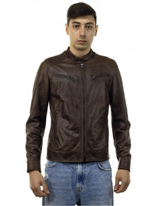 Leather Trend U06 - Giacca Uomo Testa di Moro Oil Vintage in vera pelle