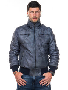 Leather Trend Boston - Piumino Uomo Blu in vera pelle